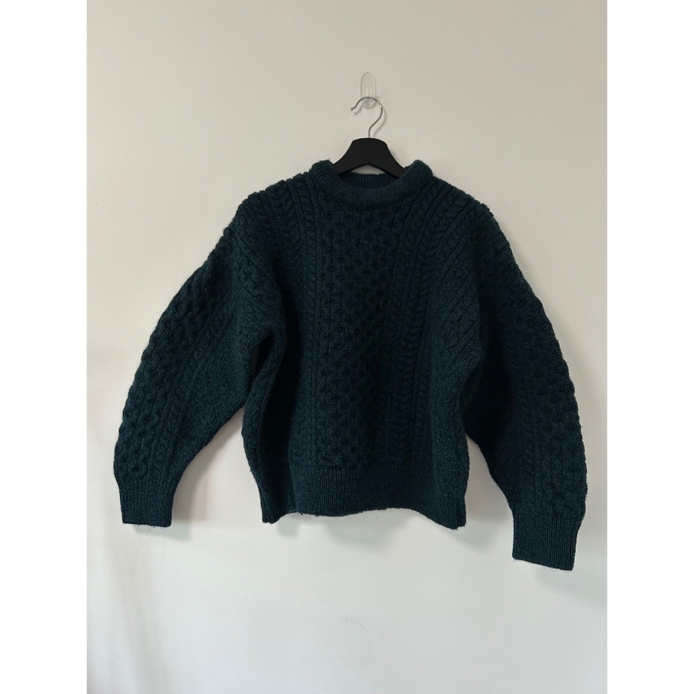 Country Collection Ireland Wool Cable Knit Sweater L Green Gorpcore Heavyweight